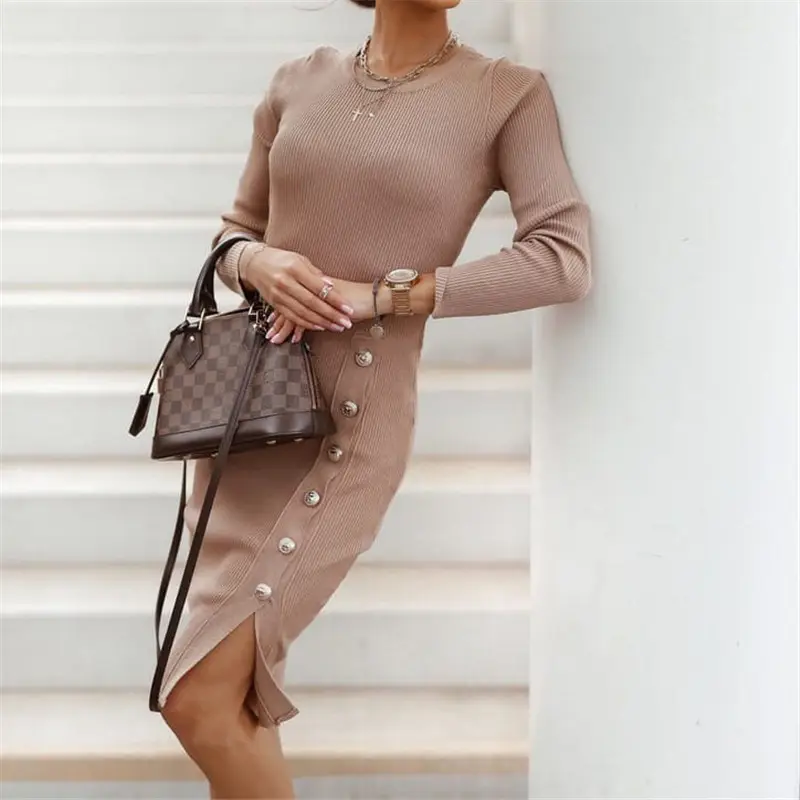 Elegant Knitted Slit Skirt with Button Front - Image 6