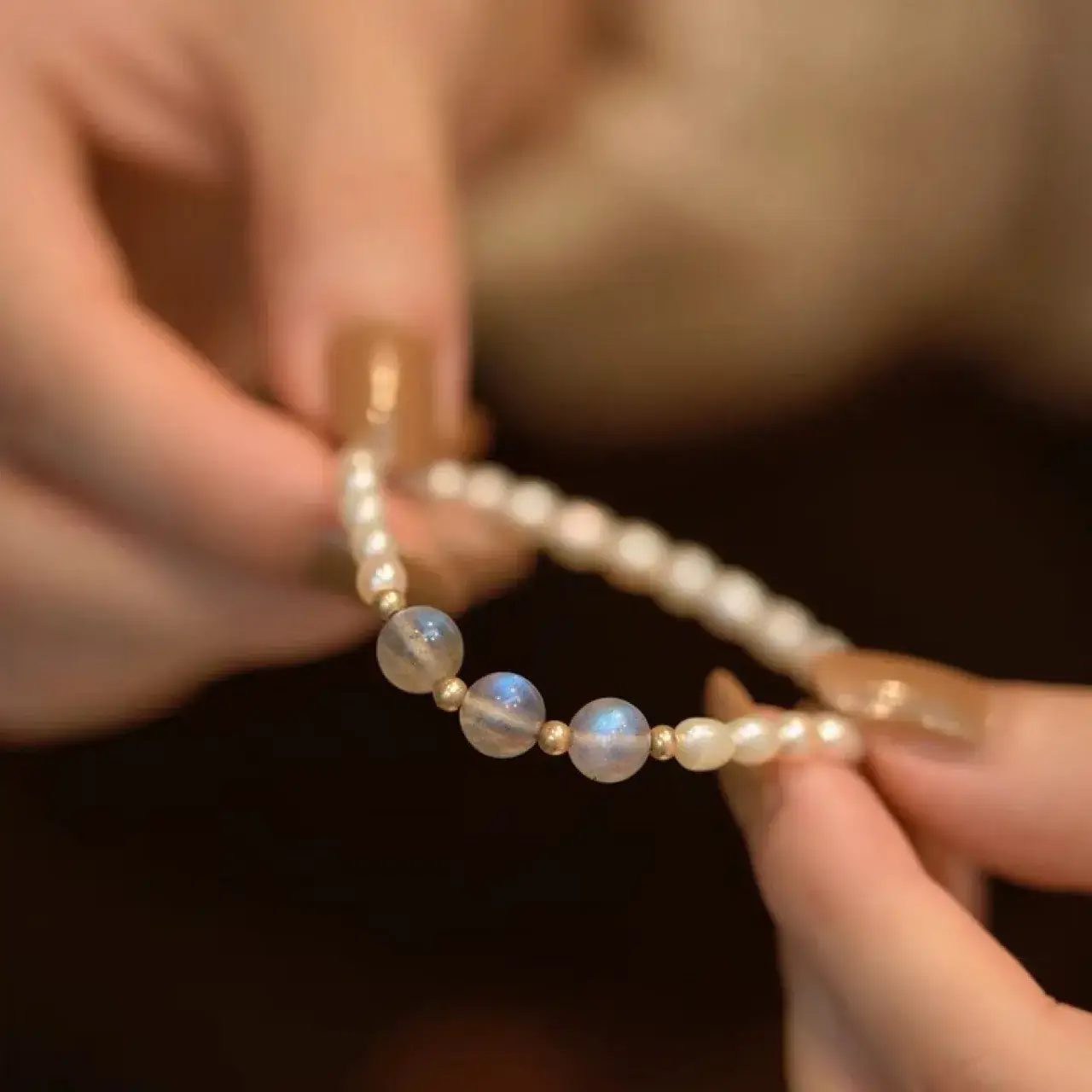 Pearl Bracelet with Blue Moonlight Design for Women - Image 3