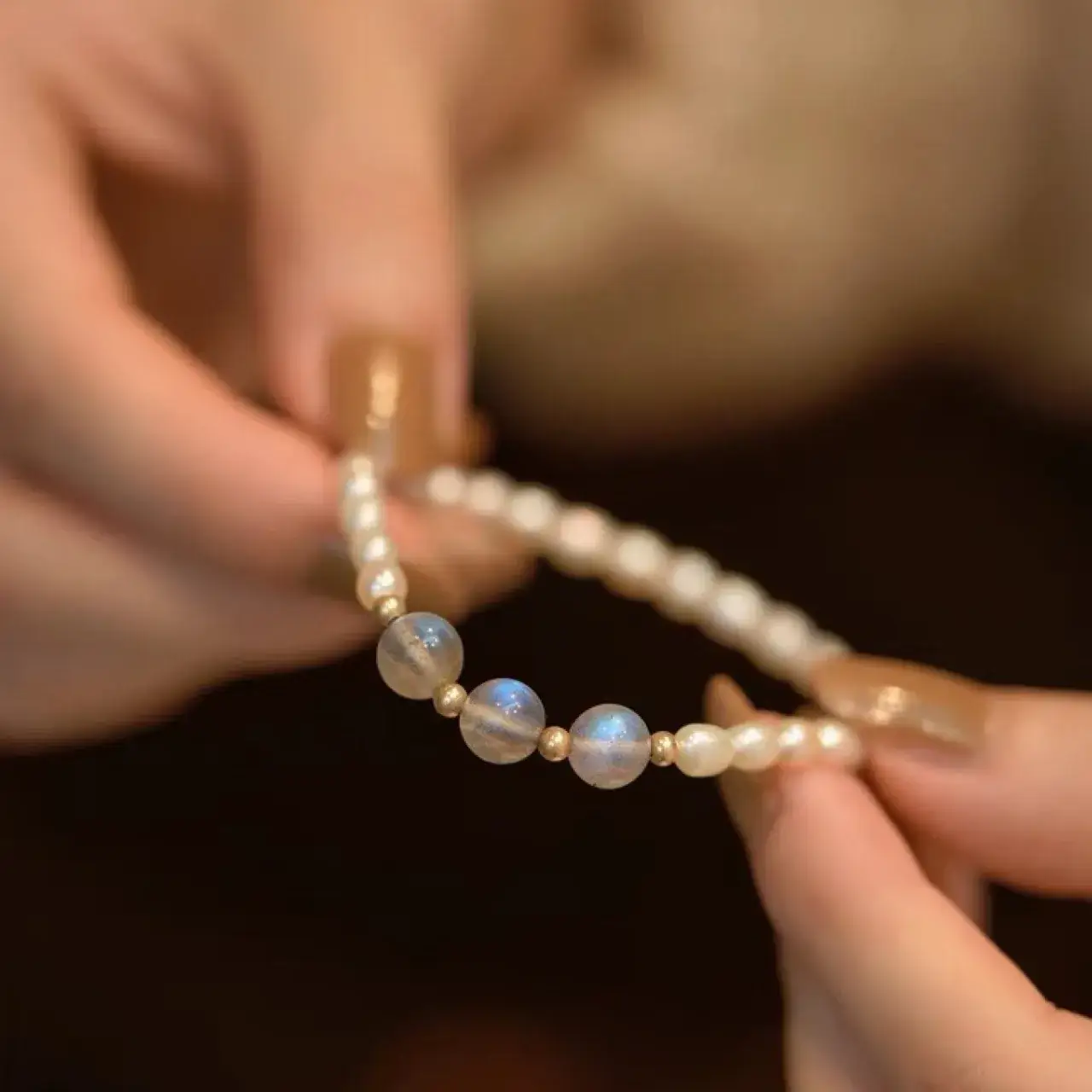 Pearl Bracelet with Blue Moonlight Design for Women - Image 5