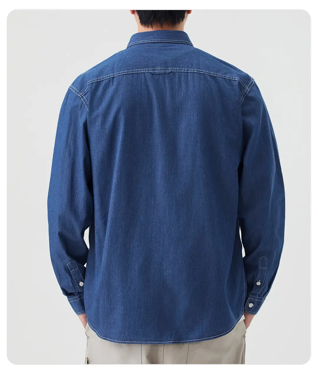 Dongyu Men Denim Shirt Blue Slim Fit Long Sleeve — feature 14
