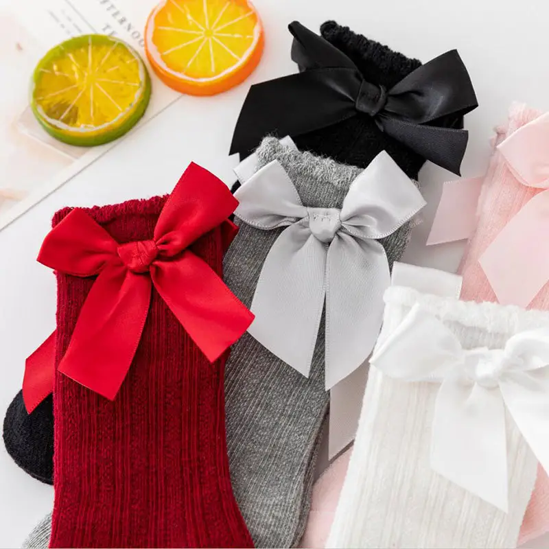 Baby Bow Mid-Calf Socks for Boys Girls Solid Color - Image 9