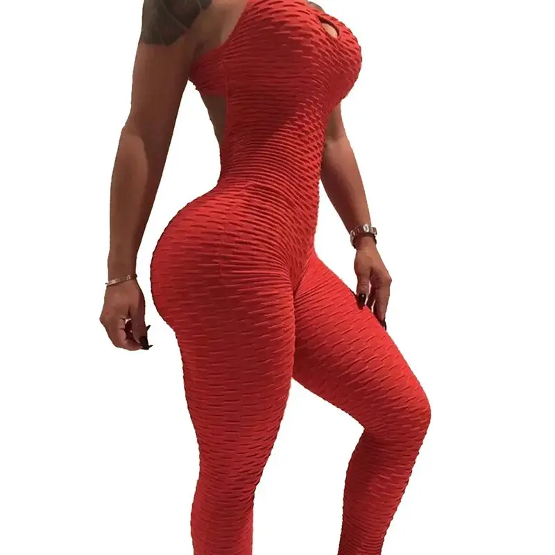 Pink Crossbody Yoga Jumpsuit Backless Cross Tight Sports Fit - Image 8
