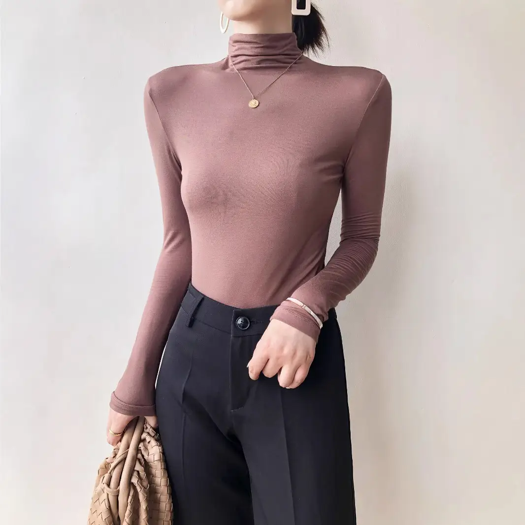 Women Half-High Collar Modal Shirt Long Sleeve Autumn Top - Image 6