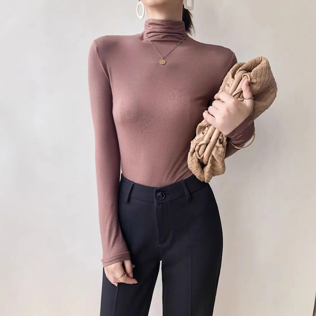Women Half-High Collar Modal Shirt Long Sleeve Autumn Top - Image 7