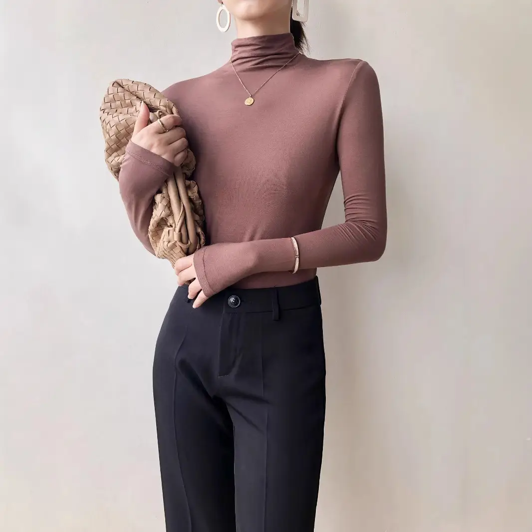 Women Half-High Collar Modal Shirt Long Sleeve Autumn Top - Image 8