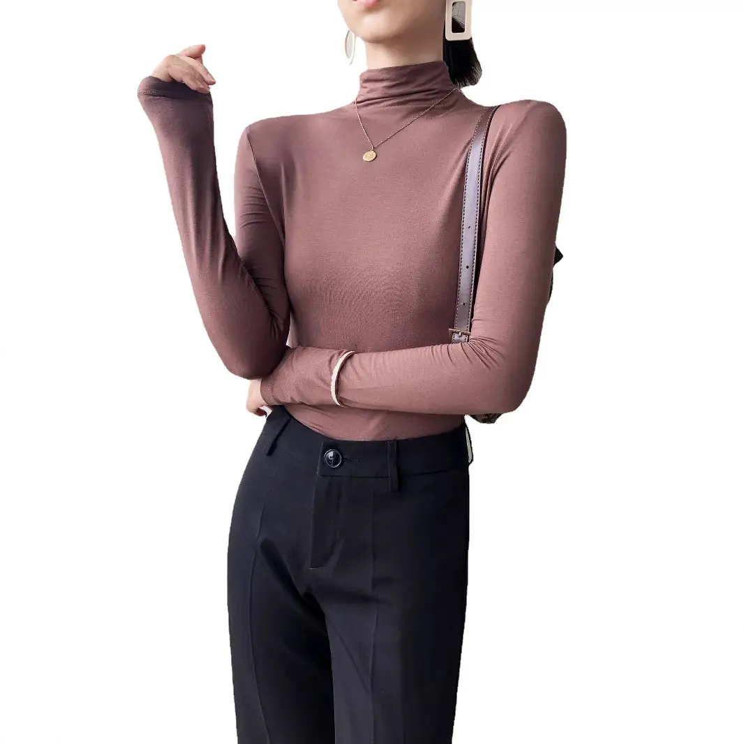 Women Half-High Collar Modal Shirt Long Sleeve Autumn Top - Image 9