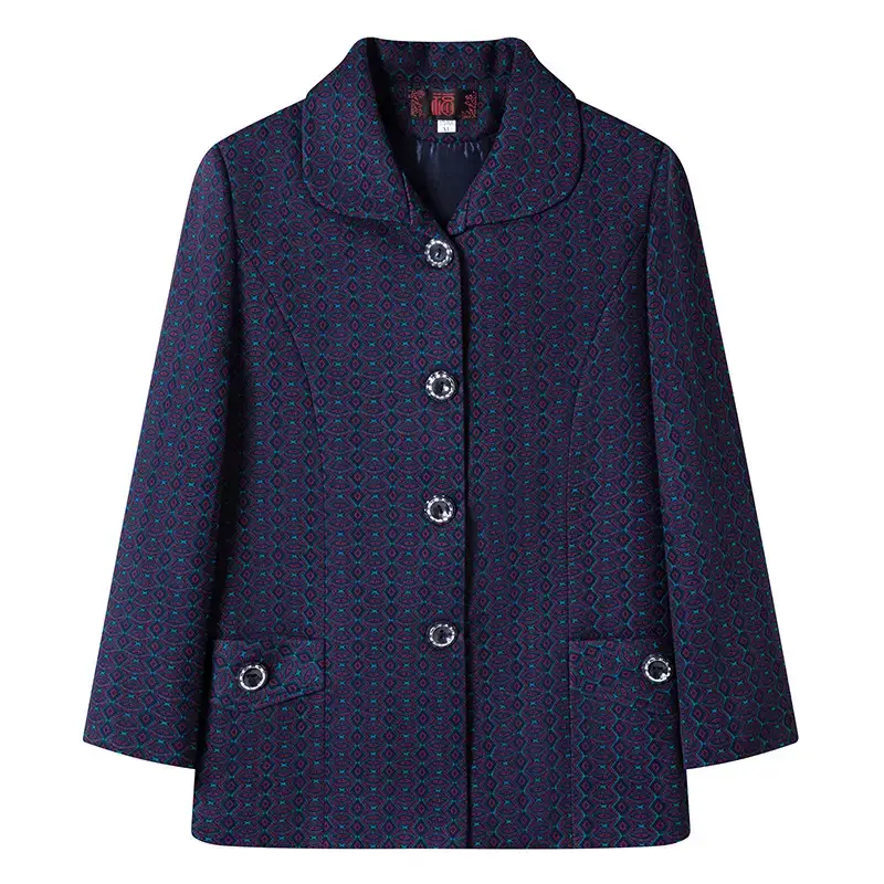 Old Lady Lapel Jacket Navy Blue 60-70yo Spring Autumn - Image 34