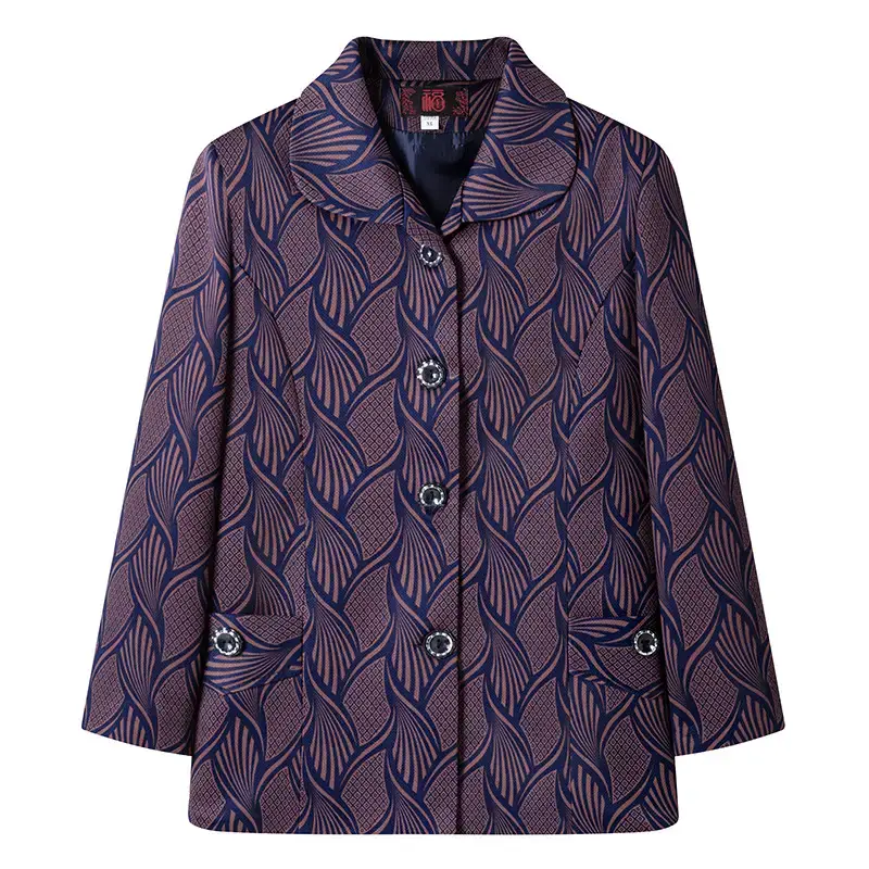Old Lady Lapel Jacket Navy Blue 60-70yo Spring Autumn - Image 25