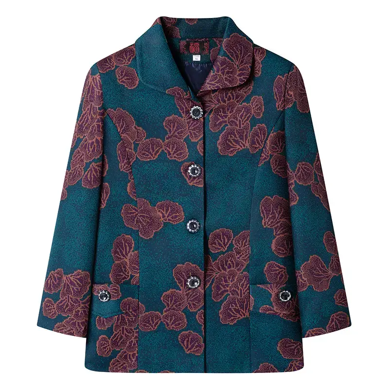 Old Lady Lapel Jacket Navy Blue 60-70yo Spring Autumn - Image 36
