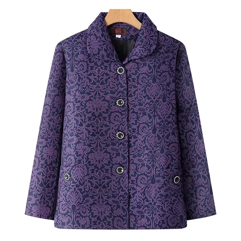 Old Lady Lapel Jacket Navy Blue 60-70yo Spring Autumn - Image 11