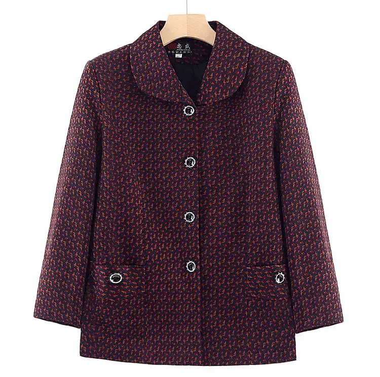 Old Lady Lapel Jacket Navy Blue 60-70yo Spring Autumn - Image 12