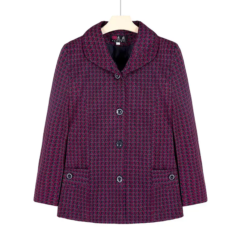 Old Lady Lapel Jacket Navy Blue 60-70yo Spring Autumn - Image 13