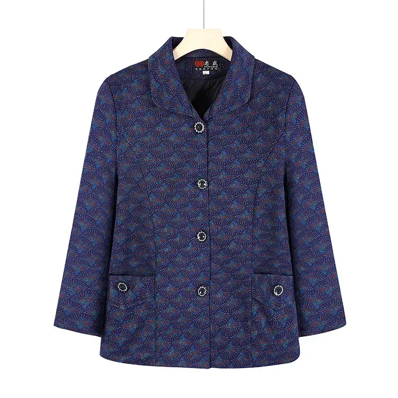 Old Lady Lapel Jacket Navy Blue 60-70yo Spring Autumn - Image 14