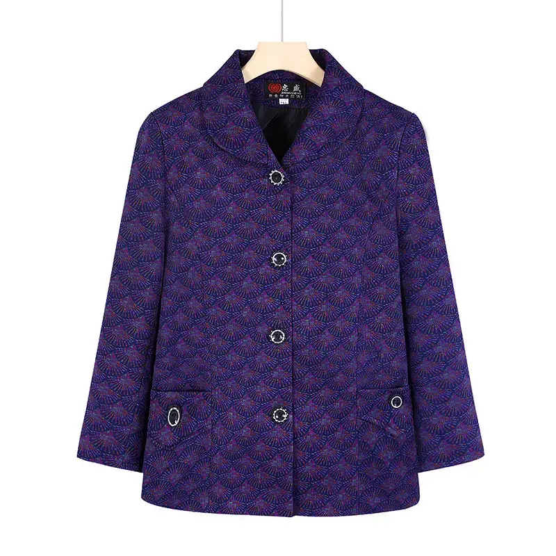 Old Lady Lapel Jacket Navy Blue 60-70yo Spring Autumn - Image 15
