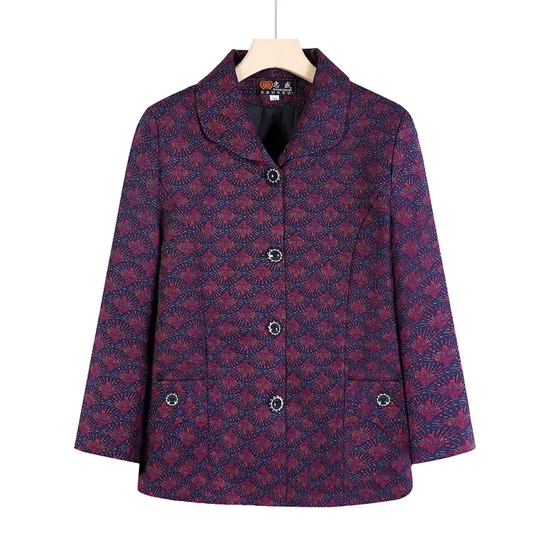 Old Lady Lapel Jacket Navy Blue 60-70yo Spring Autumn - Image 16