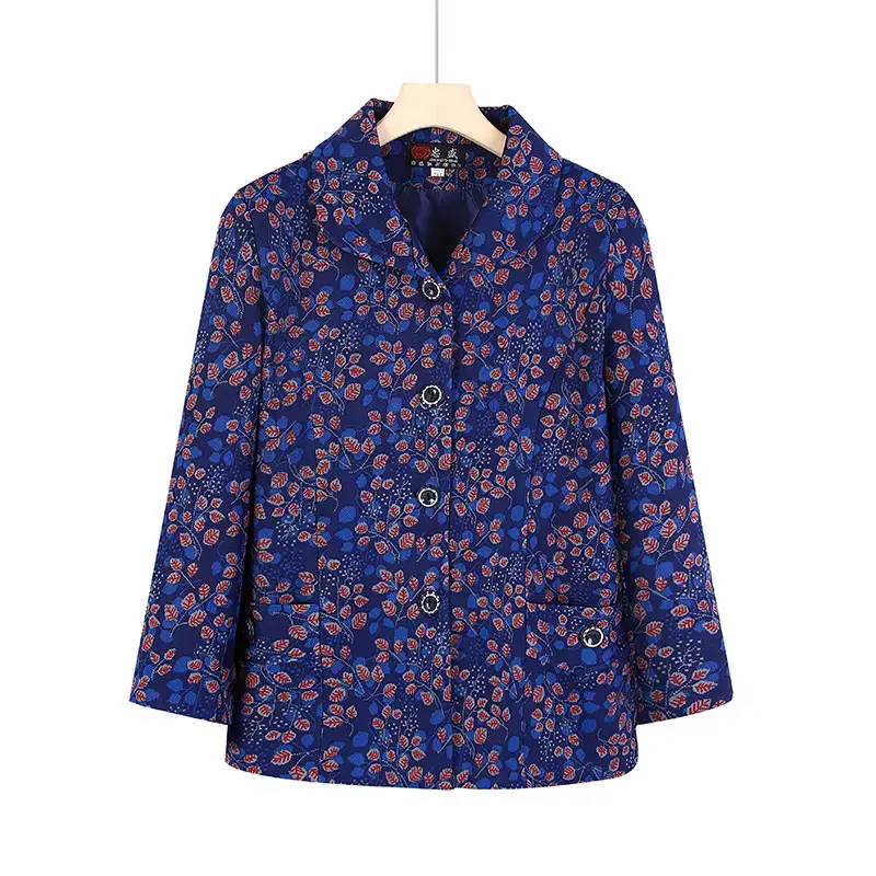 Old Lady Lapel Jacket Navy Blue 60-70yo Spring Autumn - Image 17