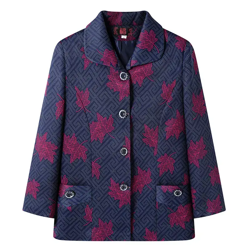 Old Lady Lapel Jacket Navy Blue 60-70yo Spring Autumn - Image 18