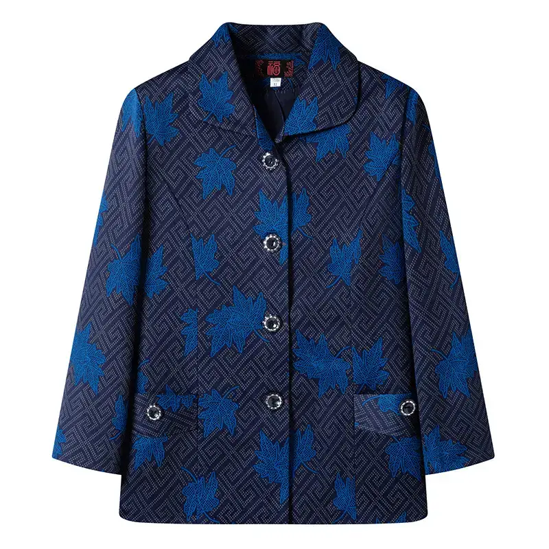 Old Lady Lapel Jacket Navy Blue 60-70yo Spring Autumn - Image 19