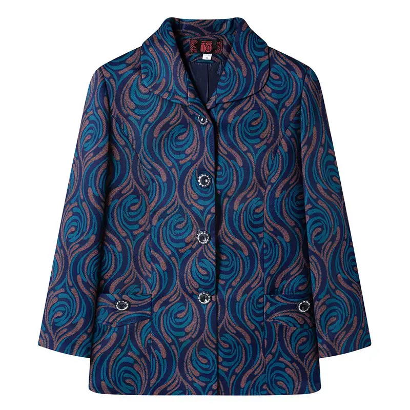 Old Lady Lapel Jacket Navy Blue 60-70yo Spring Autumn - Image 24