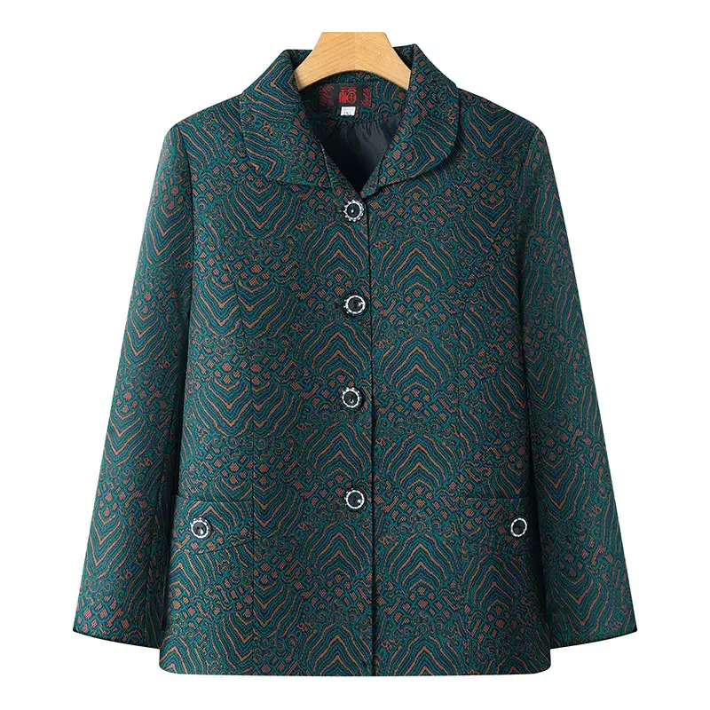 Old Lady Lapel Jacket Navy Blue 60-70yo Spring Autumn - Image 27