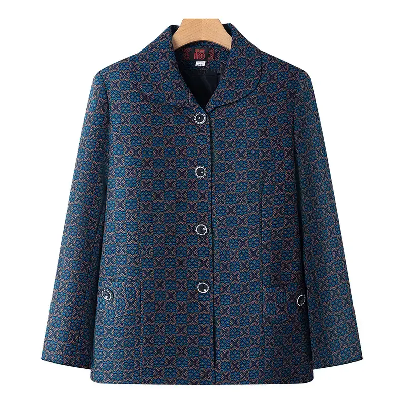 Old Lady Lapel Jacket Navy Blue 60-70yo Spring Autumn - Image 28