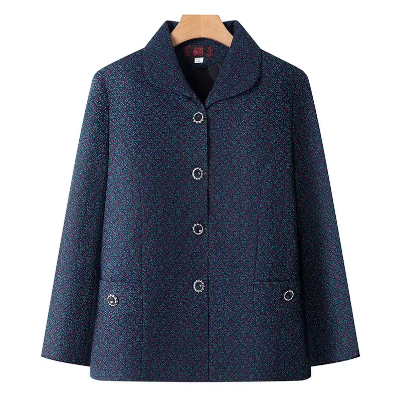 Old Lady Lapel Jacket Navy Blue 60-70yo Spring Autumn - Image 29