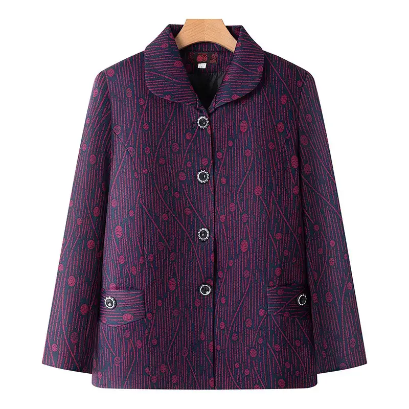 Old Lady Lapel Jacket Navy Blue 60-70yo Spring Autumn - Image 31