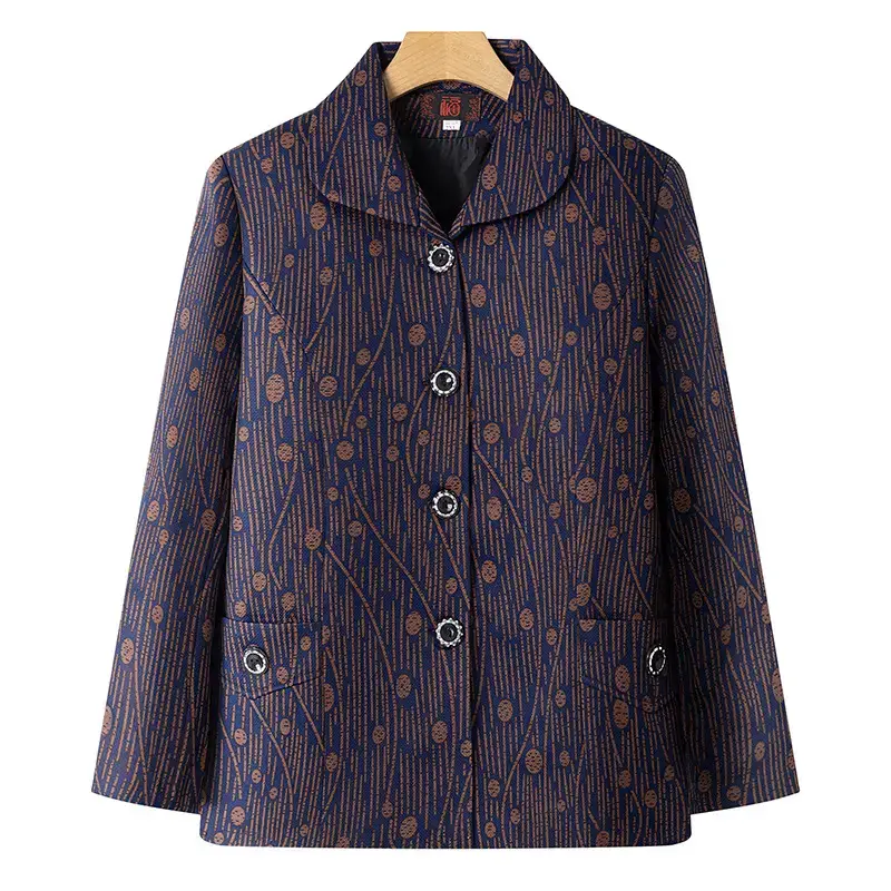 Old Lady Lapel Jacket Navy Blue 60-70yo Spring Autumn - Image 32