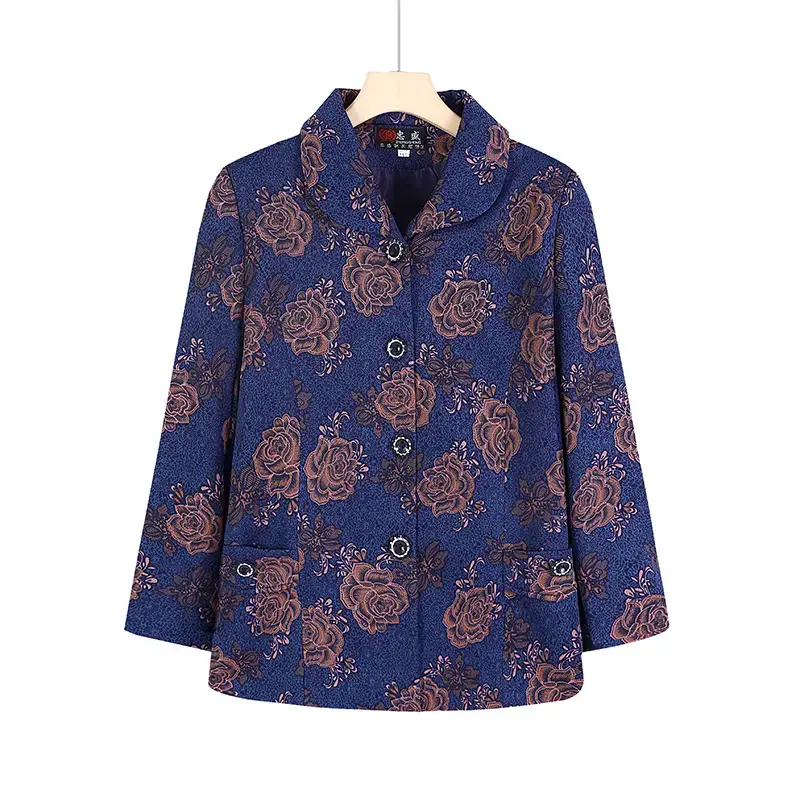 Old Lady Lapel Jacket Navy Blue 60-70yo Spring Autumn - Image 5