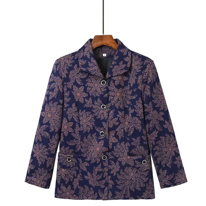 Old Lady Lapel Jacket Navy Blue 60-70yo Spring Autumn - Image 7