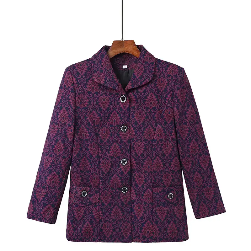 Old Lady Lapel Jacket Navy Blue 60-70yo Spring Autumn - Image 8