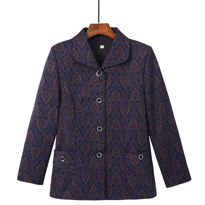 Old Lady Lapel Jacket Navy Blue 60-70yo Spring Autumn - Image 9