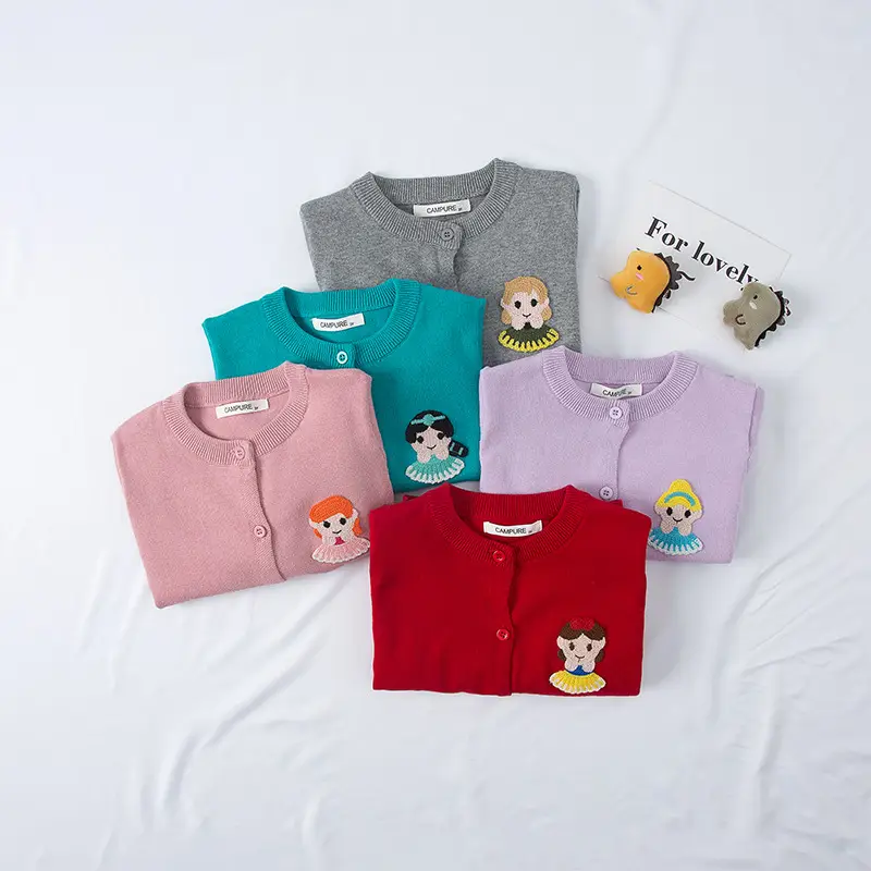 Red Embroidered Cotton Crewneck Sweater for Kids