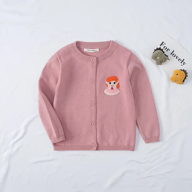 Red Embroidered Cotton Crewneck Sweater for Kids