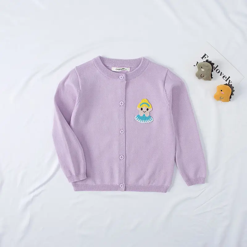 Red Embroidered Cotton Crewneck Sweater for Kids
