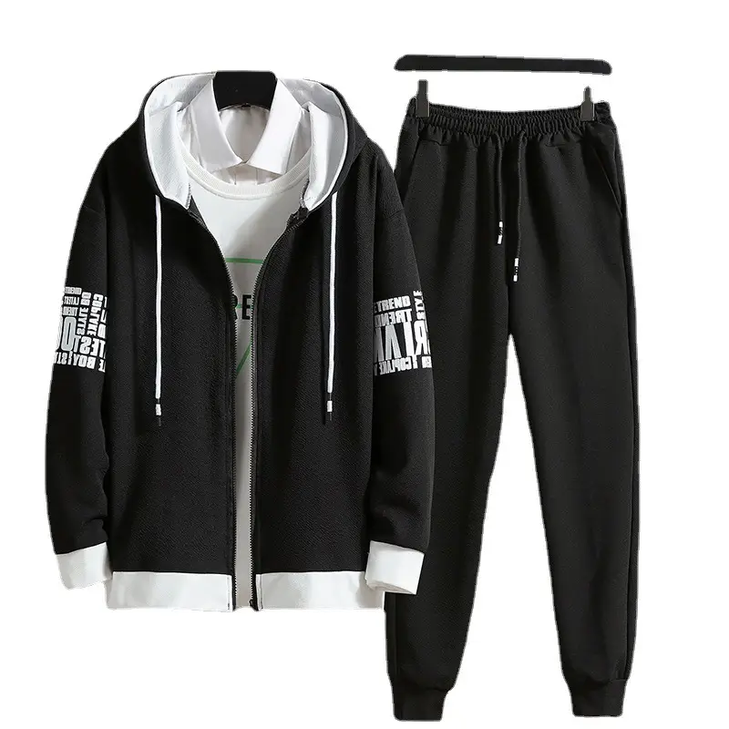 Men Grey Hooded Sweatshirt Set with Zipper Front - Image 7
