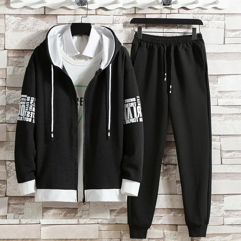 Men Grey Hooded Sweatshirt Set with Zipper Front - Image 5