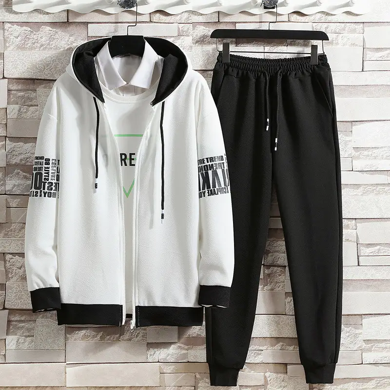 Men Grey Hooded Sweatshirt Set with Zipper Front - Image 6