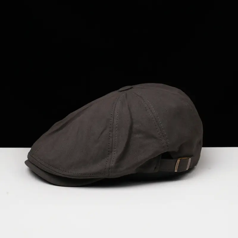 Men Cotton Peaked Cap Brown British Style — feature 5