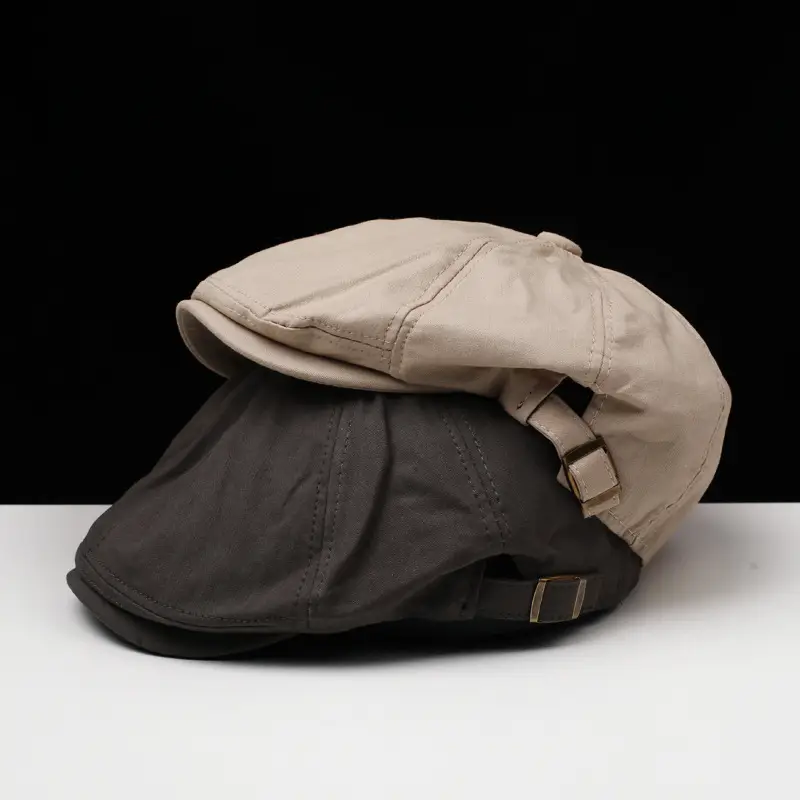 Men Cotton Peaked Cap Brown British Style — feature 6