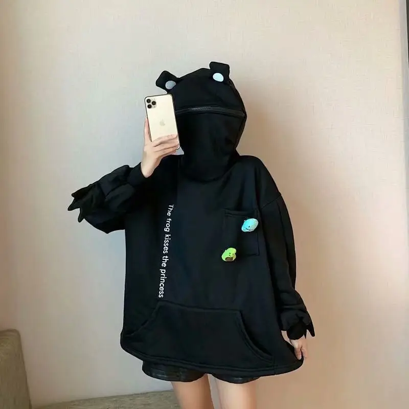 Frog Hoodie Women Green Fleece Lined Hooded Sweatshirt - Image 7