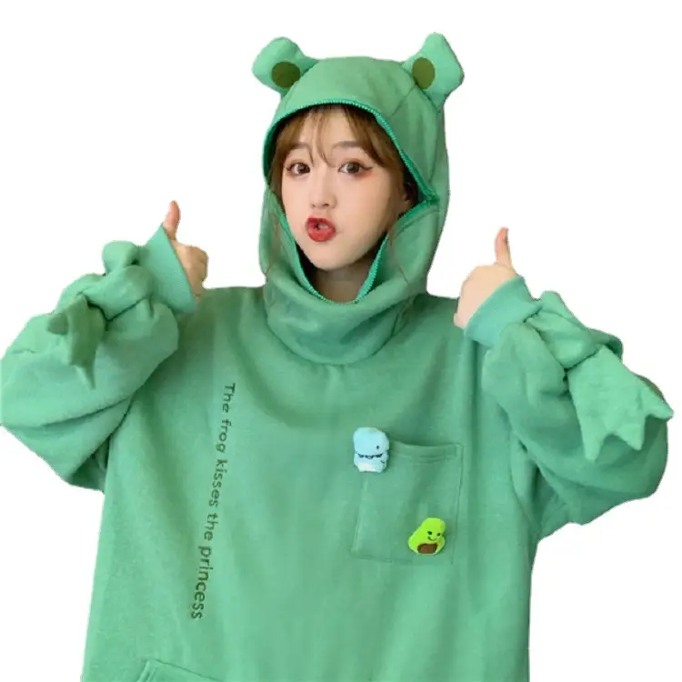 Frog Hoodie Women Green Fleece Lined Hooded Sweatshirt - Image 8