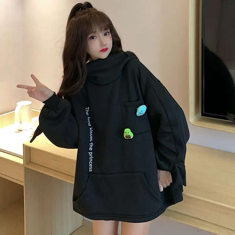Frog Hoodie Women Green Fleece Lined Hooded Sweatshirt - Image 3