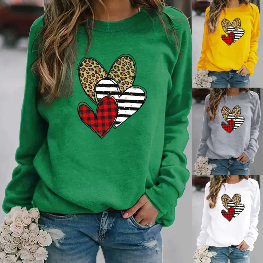 Green Heart Print Long Sleeve Women's Sweatshirt