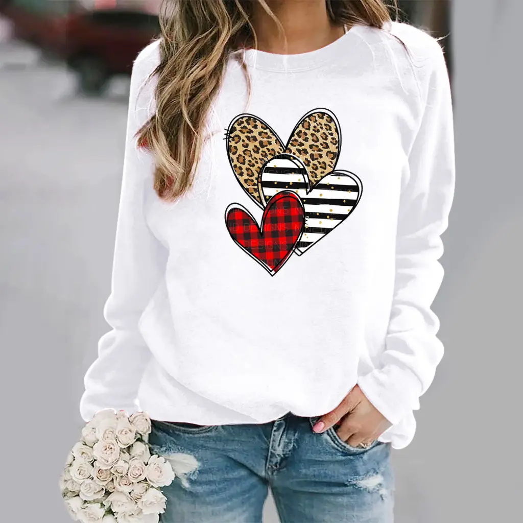 Green Heart Print Long Sleeve Women's Sweatshirt