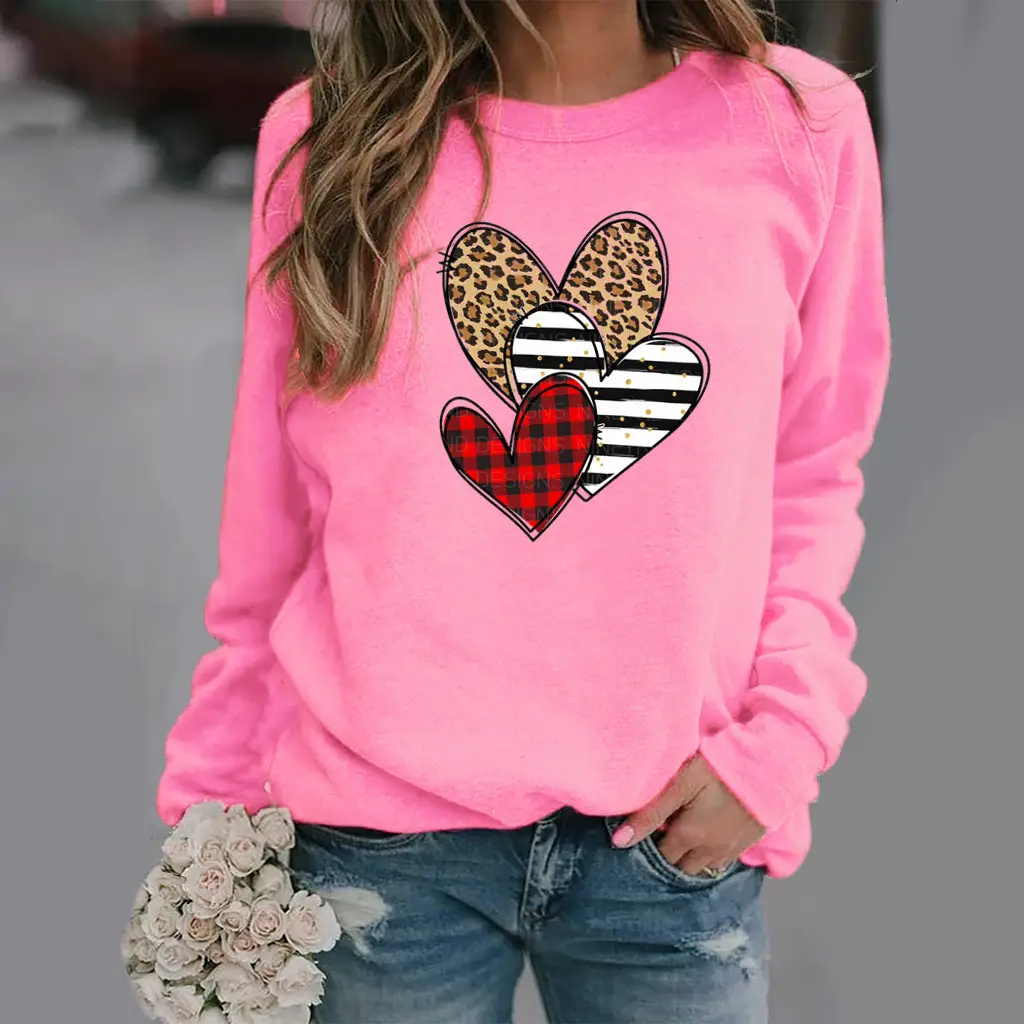 Green Heart Print Long Sleeve Women's Sweatshirt