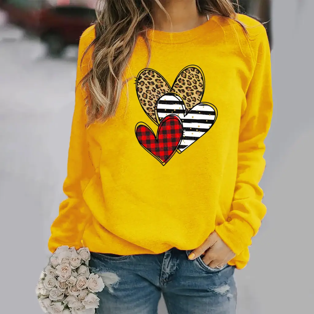 Green Heart Print Long Sleeve Women's Sweatshirt