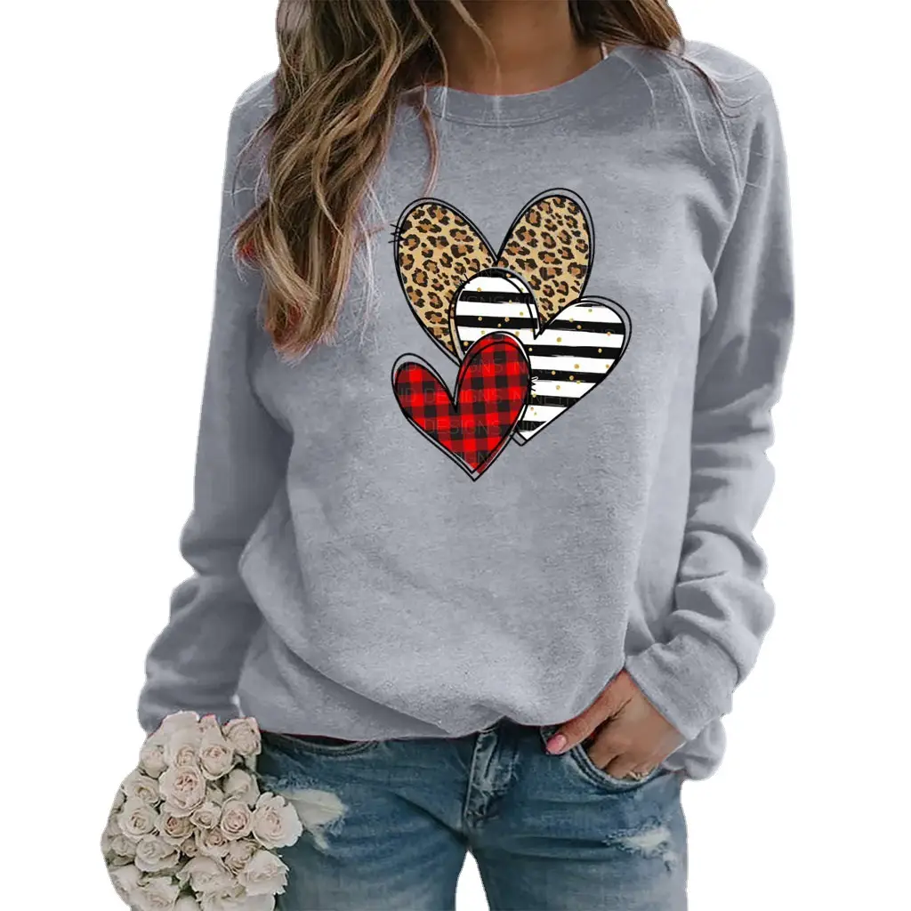 Green Heart Print Long Sleeve Women's Sweatshirt