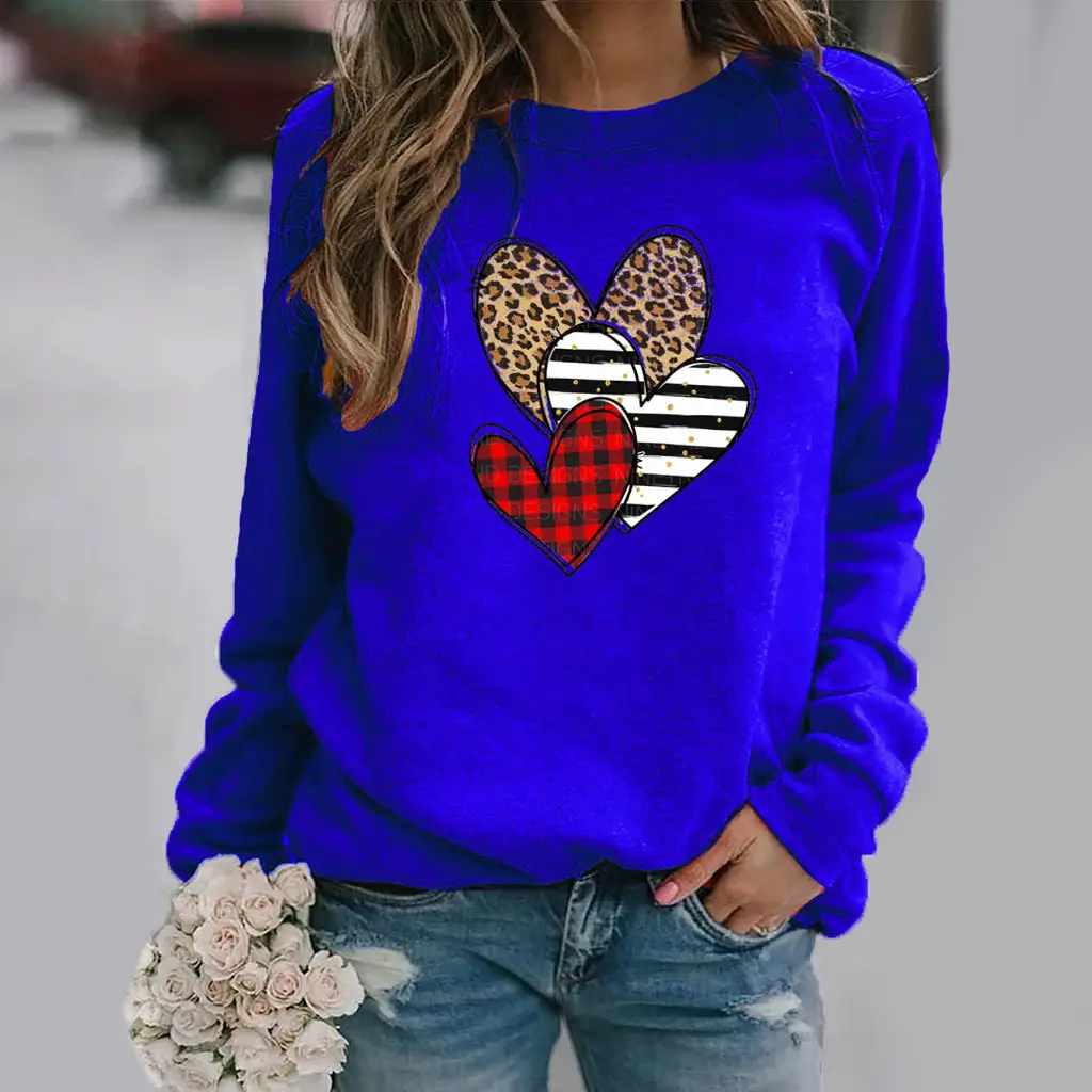 Green Heart Print Long Sleeve Women's Sweatshirt