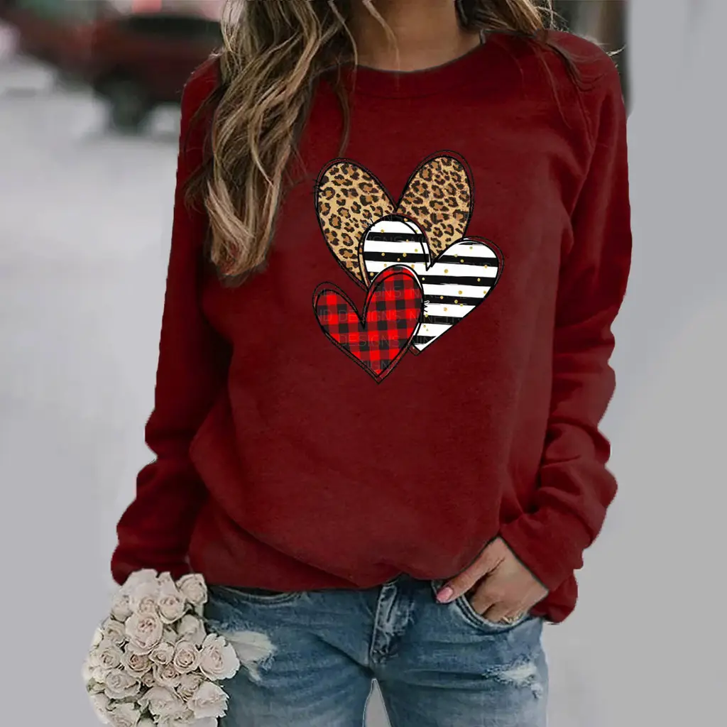 Green Heart Print Long Sleeve Women's Sweatshirt